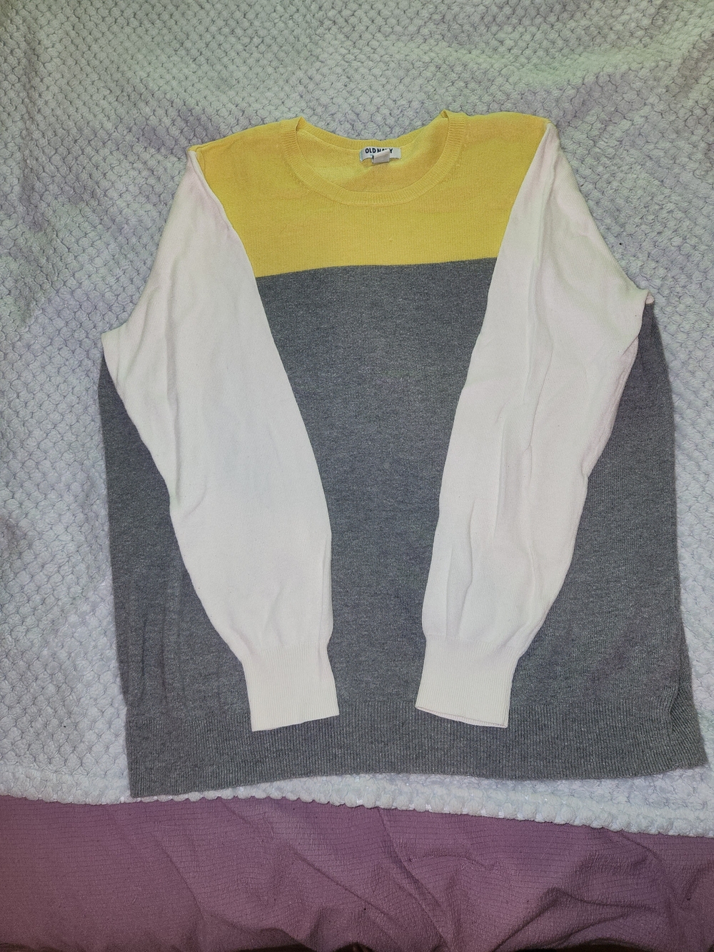 Colorblock Crewneck Sweater - Yellow, Gray & Cream